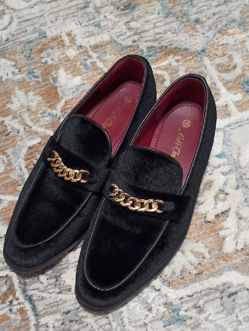 Vintage Metro Charm Black Velvet Men’s Loafers Dress Shoes Black Red Gold  10